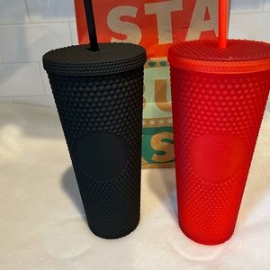 Starbucks blk + red matte studded tmblrs